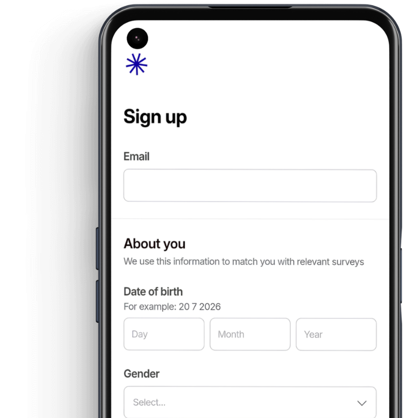 Opinion Now registration screen on Android phone