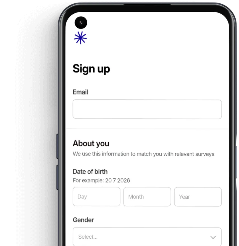 Opinion Now registration screen on Android phone