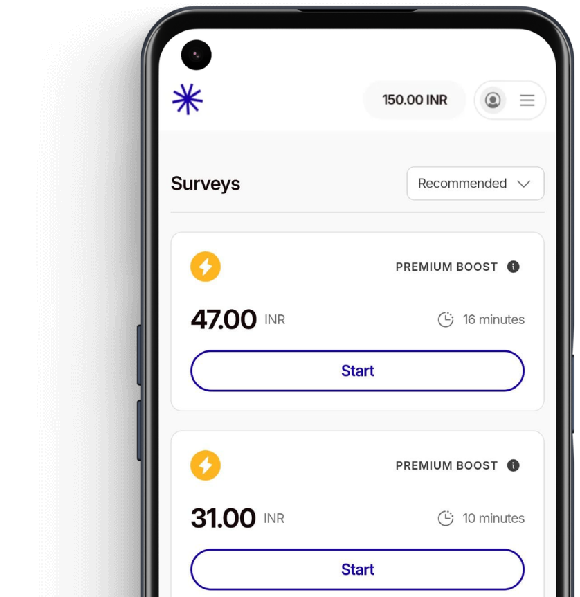 Opinion Now surveys screen on Android phone